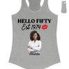 Vintage Customized Hello Fitty Shirt, Custom Birthday Shirt, Stepping Into 50 Like A Boss, 50th Birthday Shirt Ideas, 50th Birthday Shirts, 50th Birthday Shirt Ideas For Her