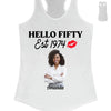 Vintage Customized Hello Fitty Shirt, Custom Birthday Shirt, Stepping Into 50 Like A Boss, 50th Birthday Shirt Ideas, 50th Birthday Shirts, 50th Birthday Shirt Ideas For Her