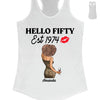 Vintage Customized Hello Fitty Shirt, Custom Birthday Shirt, Stepping Into 50 Like A Boss, 50th Birthday Shirt Ideas, 50th Birthday Shirts, 50th Birthday Shirt Ideas For Her
