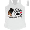 Vintage Customized Hello Fitty Shirt, Custom Birthday Shirt, Stepping Into 50 Like A Boss, 50th Birthday Shirt Ideas, 50th Birthday Shirts, 50th Birthday Shirt Ideas For Her