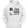Vintage Customized Hello Fitty Shirt, Custom Birthday Shirt, Stepping Into 50 Like A Boss, 50th Birthday Shirt Ideas, 50th Birthday Shirts, 50th Birthday Shirt Ideas For Her