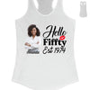 Vintage Customized Hello Fitty Shirt, Custom Birthday Shirt, Stepping Into 50 Like A Boss, 50th Birthday Shirt Ideas, 50th Birthday Shirts, 50th Birthday Shirt Ideas For Her