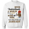 Never Underestimate A Woman Who Is Covered By The Blood Of Jesus And Was Born In Shirt, Birthday Month Shirt, Custom Month of Women Birthday Shirt, 50th birthday shirt