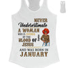 Never Underestimate A Woman Who Is Covered By The Blood Of Jesus And Was Born In Shirt, Birthday Month Shirt, Custom Month of Women Birthday Shirt, 50th birthday shirt