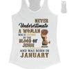 Never Underestimate A Woman Who Is Covered By The Blood Of Jesus And Was Born In Shirt, Birthday Month Shirt, Custom Month of Women Birthday Shirt, 50th birthday shirt