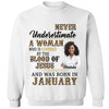 Never Underestimate A Woman Who Is Covered By The Blood Of Jesus And Was Born In Shirt, Birthday Month Shirt, Custom Month of Women Birthday Shirt, 50th birthday shirt