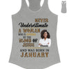 Never Underestimate A Woman Who Is Covered By The Blood Of Jesus And Was Born In Shirt, Birthday Month Shirt, Custom Month of Women Birthday Shirt, 50th birthday shirt