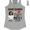 Personalized Birthday Month Shirt, Name and Age Birthday Shirt, Custom Birthday Women Shirt, Living My Best Life Shirt
