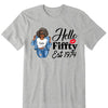Vintage Customized Hello Fitty Shirt, Custom Birthday Shirt, Stepping Into 50 Like A Boss, 50th Birthday Shirt Ideas, 50th Birthday Shirts, 50th Birthday Shirt Ideas For Her