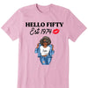 Vintage Customized Hello Fitty Shirt, Custom Birthday Shirt, Stepping Into 50 Like A Boss, 50th Birthday Shirt Ideas, 50th Birthday Shirts, 50th Birthday Shirt Ideas For Her