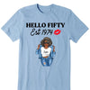Vintage Customized Hello Fitty Shirt, Custom Birthday Shirt, Stepping Into 50 Like A Boss, 50th Birthday Shirt Ideas, 50th Birthday Shirts, 50th Birthday Shirt Ideas For Her