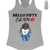 Vintage Customized Hello Fitty Shirt, Custom Birthday Shirt, Stepping Into 50 Like A Boss, 50th Birthday Shirt Ideas, 50th Birthday Shirts, 50th Birthday Shirt Ideas For Her