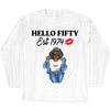 Vintage Customized Hello Fitty Shirt, Custom Birthday Shirt, Stepping Into 50 Like A Boss, 50th Birthday Shirt Ideas, 50th Birthday Shirts, 50th Birthday Shirt Ideas For Her