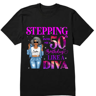 Customized Hello Fitty Shirt, Custom Birthday Shirt, Stepping into 50 Like A Diva Shirt, 50th birthday shirt Ideas, 50th Birthday Shirts, 50th Birthday Shirt Ideas For Her