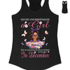 Never Underestimate A Girl Who Is Covered By The Blood of Jesus Shirt, Custom Birthday Month Shirt For Women, Personalized Birthday Gift