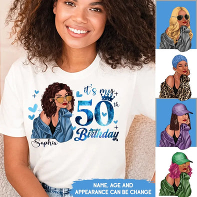 Custom Name and Age Birthday Shirt, Custom Birthday Women Shirt, It's My Birthday Shirt, Birthday 50th Shirt