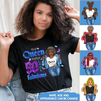This Queen Makes 50 Look Fabulous, Stepping Into My 50th Birthday Live A Diva Shirt, Custom 50th Birthday Shirt For Women, 50 Years Old Birthday Shirt, Personalized Birthday Gift