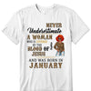 Never Underestimate A Woman Who Is Covered By The Blood Of Jesus And Was Born In Shirt, Birthday Month Shirt, Custom Month of Women Birthday Shirt, 50th birthday shirt