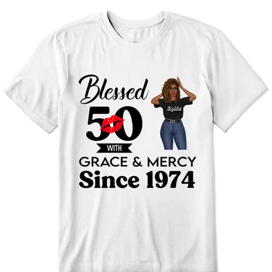 Customized 50th Birthday Shirts For Women, Blessed Birthday Tee Shirt, Custom Birthday Tee, Blessed By God
