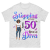 Custom 50th Birthday Shirt, Stepping Into My 50th Birthday Live A Diva Shirt, Custom 50th Birthday Shirt For Women, 50 Years Old Birthday Shirt, Personalized Birthday Gift, Birthday Girl, 50 Birthday Women