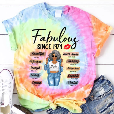 Custom Birthday Shirt, Fabulous Since 19xx Birthday AOP Full Color Tie Dye Shirt