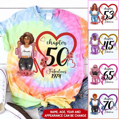 Custom Chapter Shirt, Fabulous Since 19xx Birthday AOP Tie Dye Heart Shirt