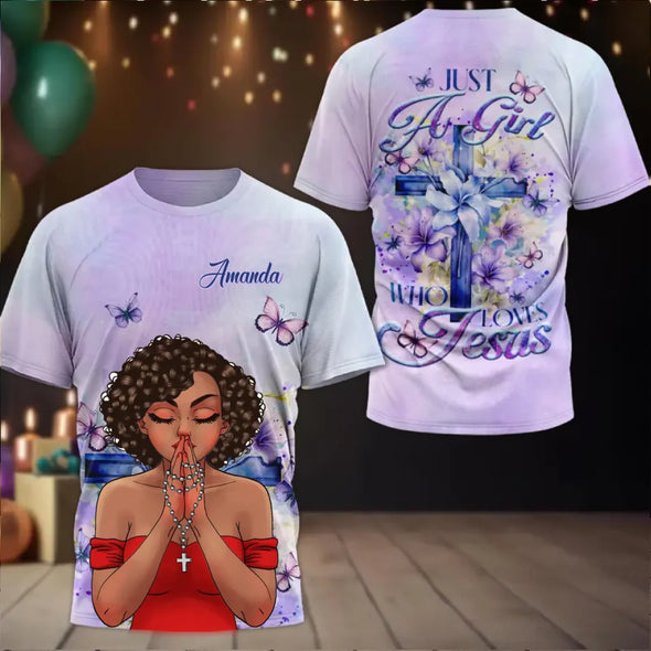 Custom Shirt, Just A Girl Who Loves Jesus AOP Shirt
