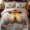Faith-Based Quilt Set with Cross & Flowers